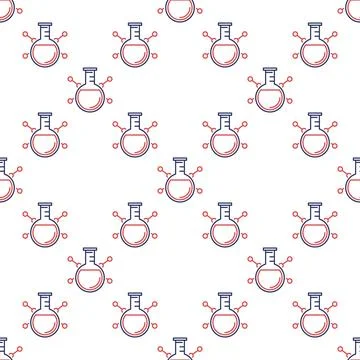 Round Flask and molecular formula vector Education linear seamless pattern Stock Illustration