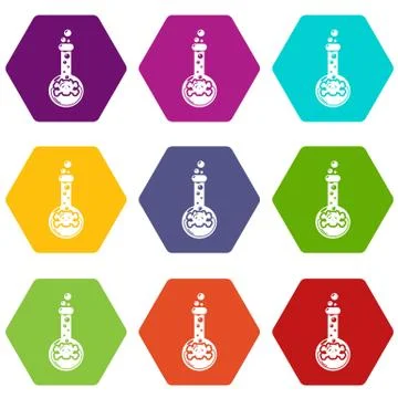 Round flask icons set 9 vector Stock Illustration
