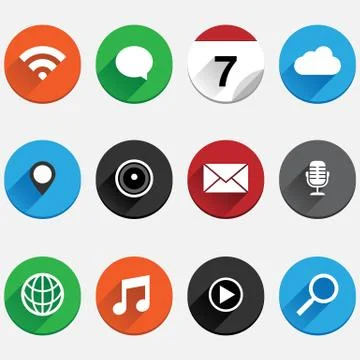 Round Flat App Icon Set Stock Illustration