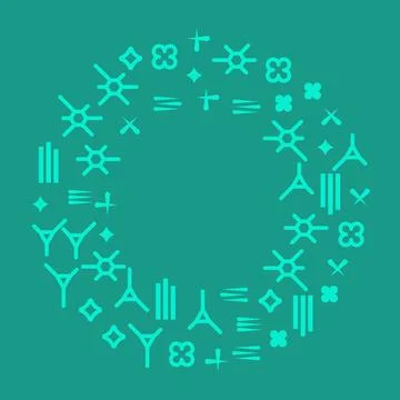 Round flat banners with geometric decorations. Circle empty frames. Memphis Stock Illustration