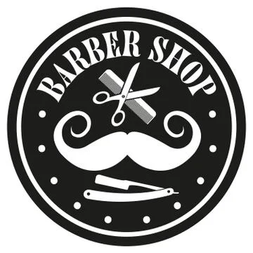 Round flat black and white barber shop symbol 스톡 일러스트