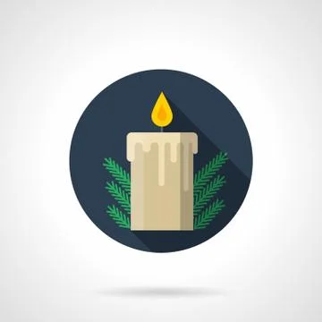 Round flat blue vector icon for Christmas candle Stock Illustration