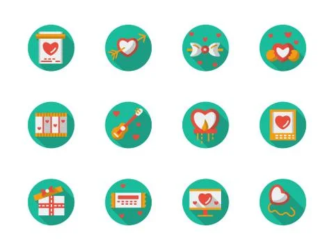 Round flat color love courtship vector icons Stock Illustration