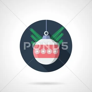 Round flat color vector icon for Christmas ball Stock Illustration