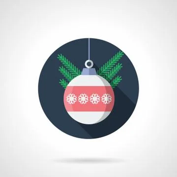 Round flat color vector icon for Christmas ball Stock Illustration