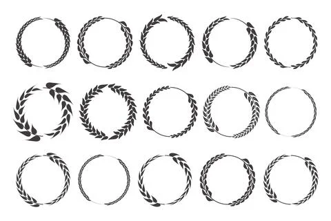 Round Floral Botanical Circle Element Collection Set with Leaves Stock Illustration