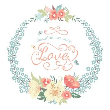 Round floral frame. Illustrazione stock