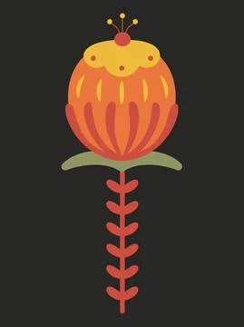 Round flower in folk style isolated on black Stock Illustration