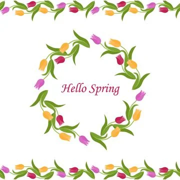 Round flower frame made of tulips and flower border Stock Illustration