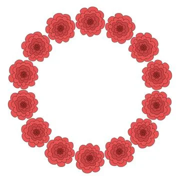 Round flower frame with red rose flowers, spring design element, vector 스톡 일러스트