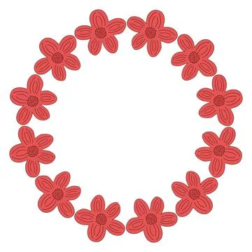 Round flower frame from simple red flowers, spring design element, vector Stock Illustration