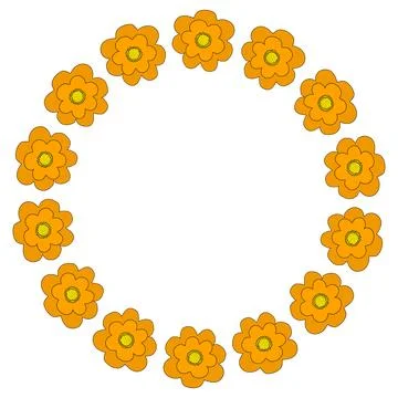Round flower frame from simple yellow flowers, spring design element, vector Stock Illustration