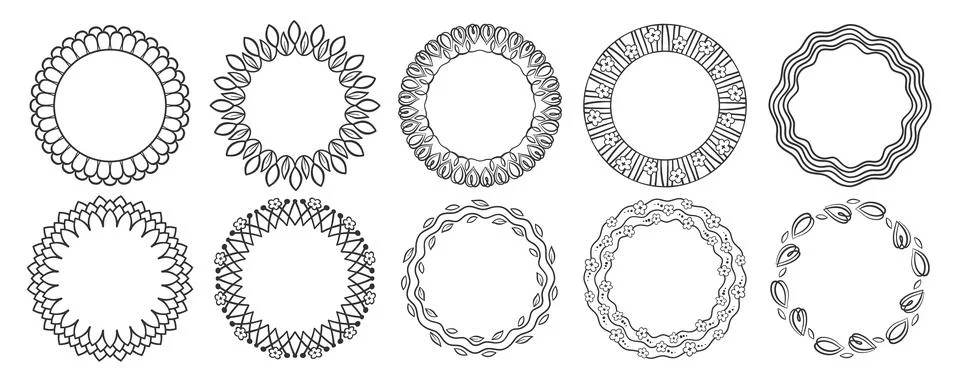 Round Flower Frames Spring Set Stock Illustration