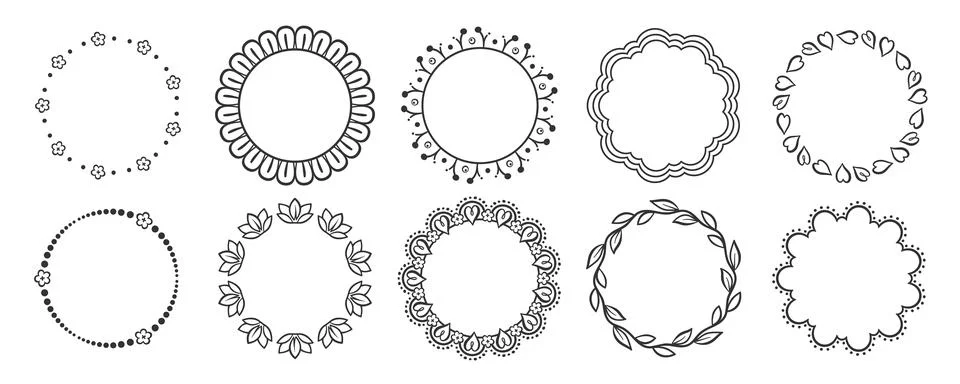 Round Flower Frames Summer Set 스톡 일러스트