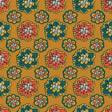 A round flower heads seamless vector pattern 스톡 일러스트