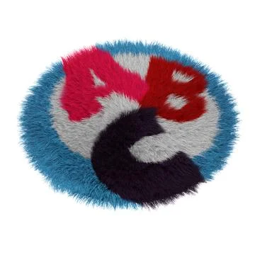 Round fluffy soft wool carpet abc on a white background 3d rendering Stock Illustration