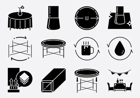 Round folding table glyph icon set Stock Illustration