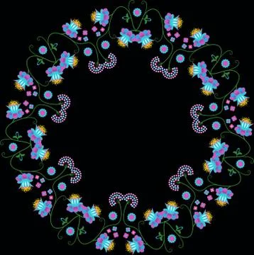 Round folk flower frame Stock Illustration