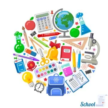 Round formed banner of school objects for design イラスト素材