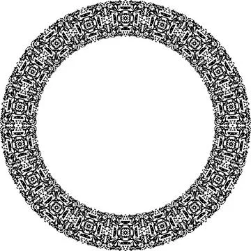 Round frame with abstract shapes pattern. Vector illustration isolated on w.. Illustrazione stock