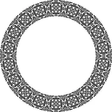 Round frame with abstract shapes pattern. Vector illustration isolated on w.. Stock Illustration