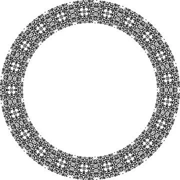 Round frame with abstract shapes pattern. Vector illustration isolated on w.. Illustrazione stock