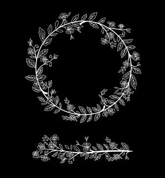 Round frame and decorative line with veronica flowers. Blooming speedwell. Stock Illustration