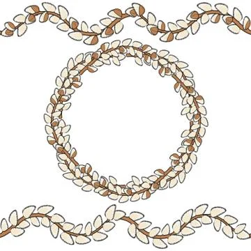 Round frame and a pattern of willow branches. Isolated vector objects. Stock Illustration