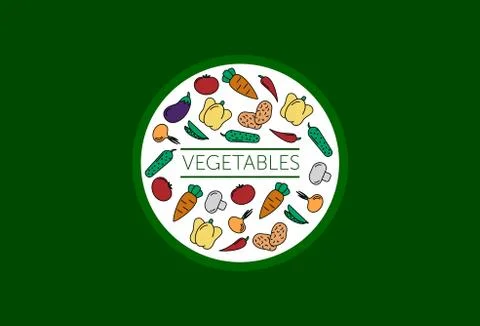 Round Frame background pattern of organic farm fresh fruits and vegetables Stock Illustration