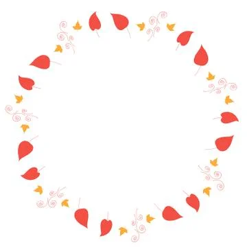 Round frame with big red leaves, little yellow leaves and decorative elements Illustrazione stock