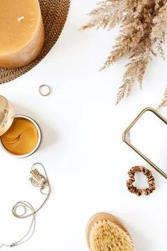Round frame with blank copy space made of beauty / fashion female bijouterie  Stock Photos