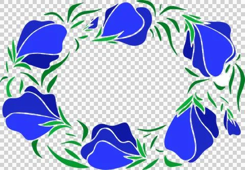 Round frame of blue flowers without background, decorative element Stock Illustration