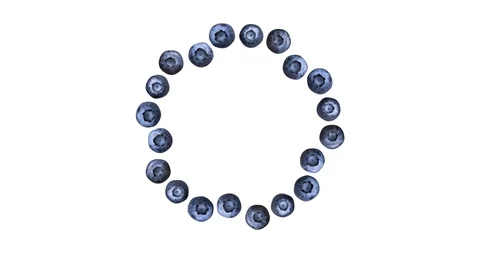 Round frame of blueberries on white background Stock Footage 108125607