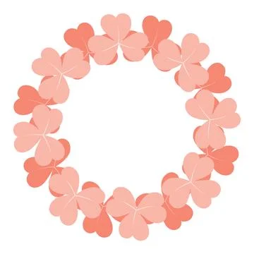 Round frame border of abstract shamrocks in trendy Peach Fuzz shades. Design Illustrazione stock