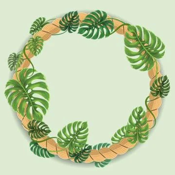 Round Frame border made with Tropical leaves. Watercolor style flat and solid イラスト素材
