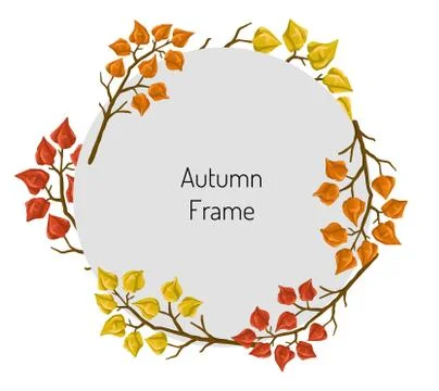Round frame with branches of physalis around. Autumn design. Vector illustration Stock Illustration