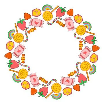 Round frame of candy, caramel and jellybean Stock Illustration