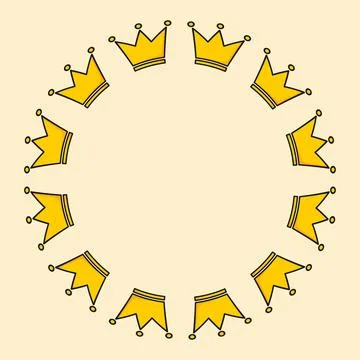 Round frame of cartoon crowns. Vector illustration Stock Illustration