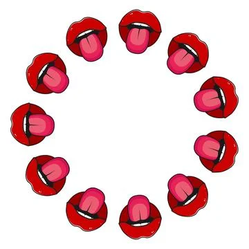 Round frame of cartoon lips. Vector illustration Stock Illustration