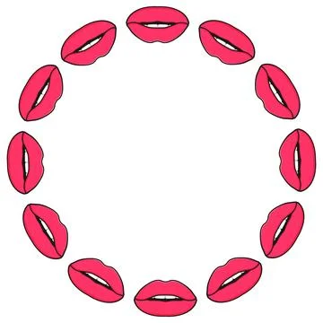 Round frame of cartoon lips. Vector illustration Stock Illustration