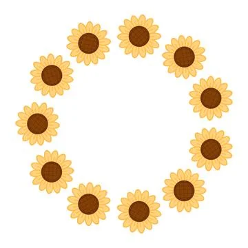 Round frame of cartoon sunflowers. Vector illustration Illustrazione stock