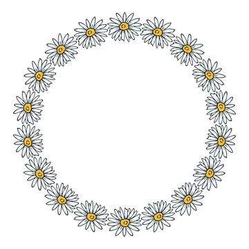Round frame with chamomile on white background. Vector image. Stock-Illustration