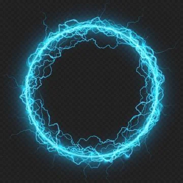 Round frame with charged energy elementary particle, glowing lightning, electric Stock Illustration