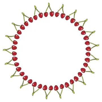 Round frame with cherries on white background. Vector image. Stock Illustration