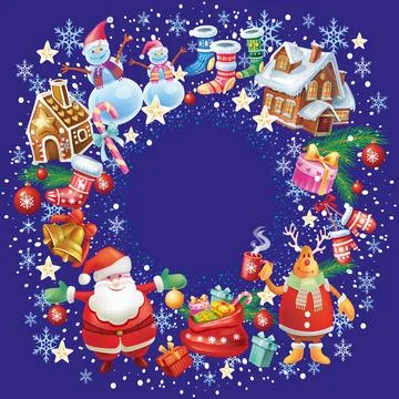 Round frame from Christmas objects Illustrazione stock