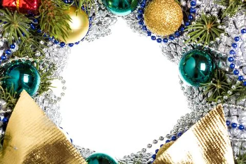 Round frame on a Christmas theme for creating a Christmas greeting card. Stock Photos