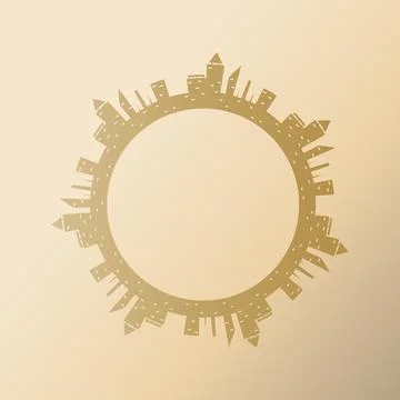 Round frame with city buildings. Vector illustration of abstract city with pl Stock Illustration