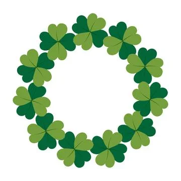 Round frame of clover leaves with four petals in monochrome green with copy Stock Illustration