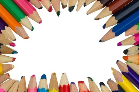 Round frame of colored pencils Stock Photos