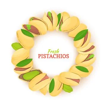 Round frame composed of pistachios nut. Vector card illustration. Stock-Illustration